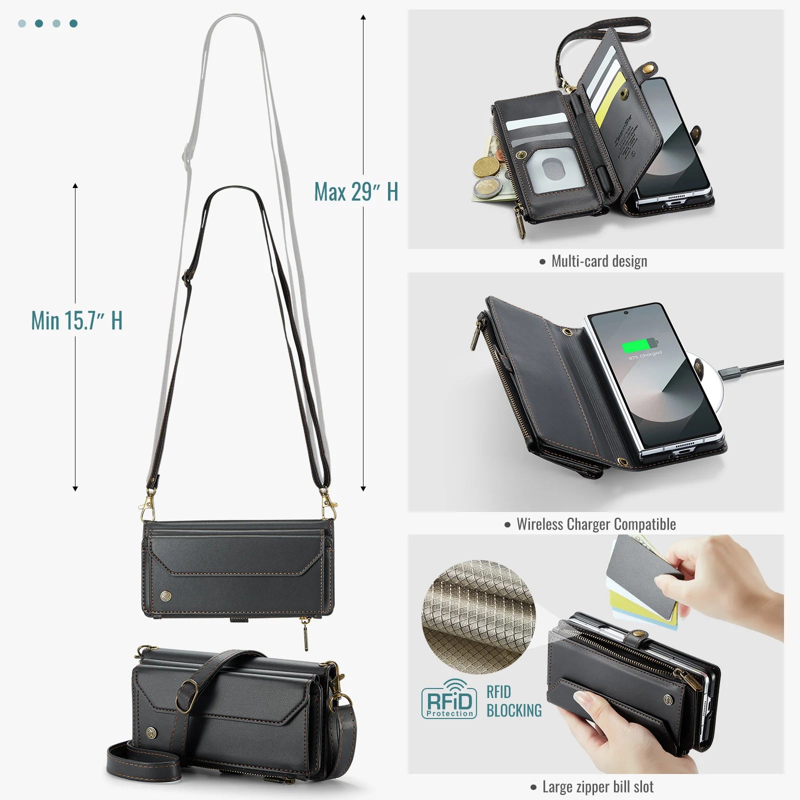 Galaxy Z Fold 7 Leather Strap Zipper Card Holder Wallet