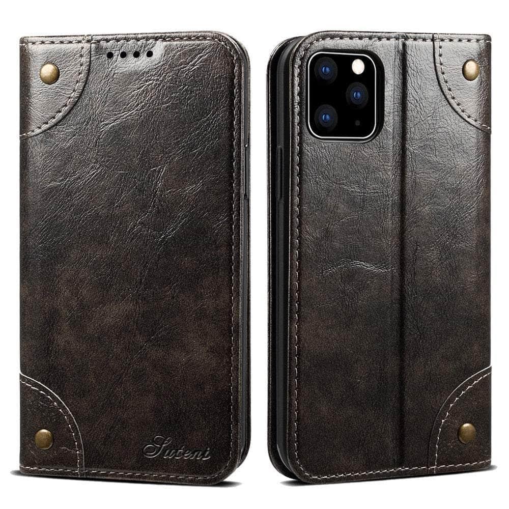 Casebuddy Black / For Iphone 15 Pro Classic iPhone 15 Pro Wallet Flip Genuine Leather Case