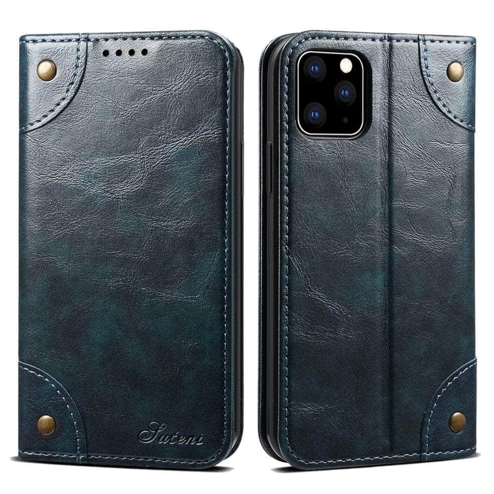 Casebuddy Dark Blue / For Iphone 15 Pro Classic iPhone 15 Pro Wallet Flip Genuine Leather Case