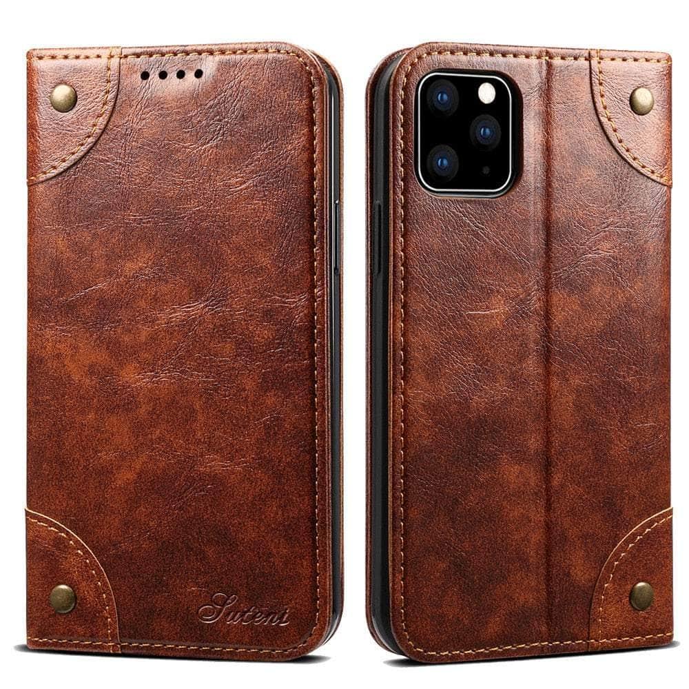 Casebuddy light brown / For Iphone 15 Pro Classic iPhone 15 Pro Wallet Flip Genuine Leather Case