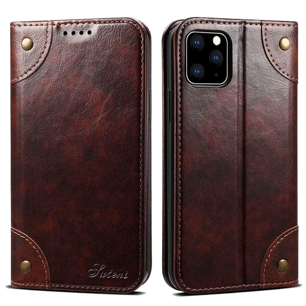 Casebuddy Dark Brown / For Iphone 15 Pro Classic iPhone 15 Pro Wallet Flip Genuine Leather Case