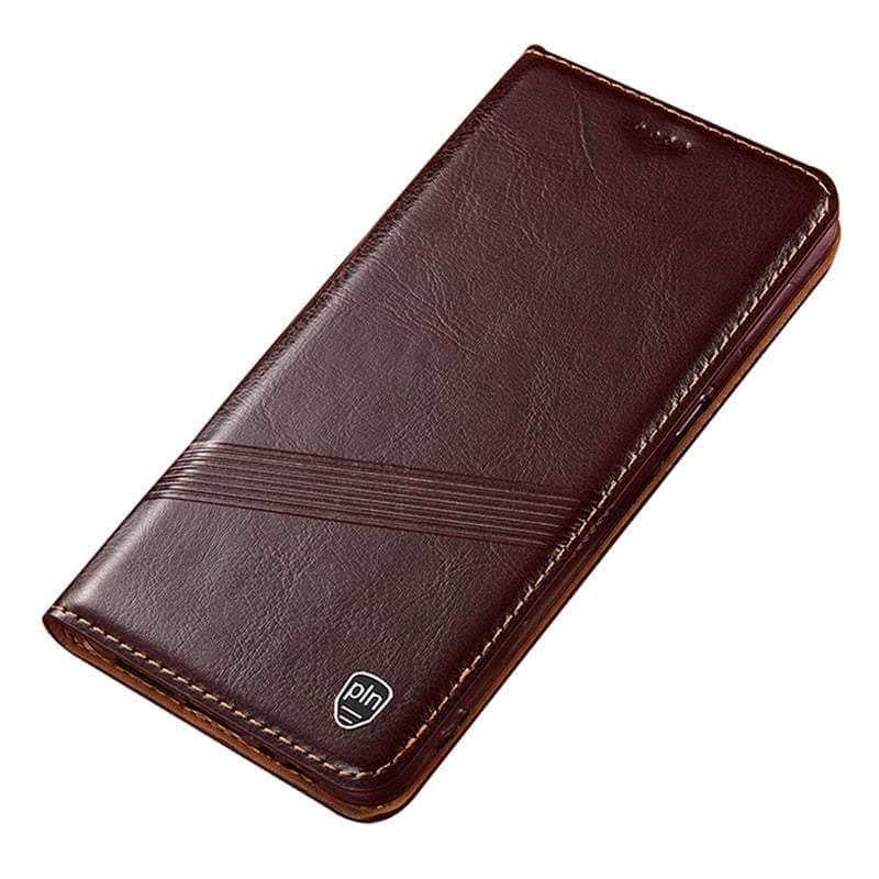 Casebuddy Brown / For Iphone 15 ProMax Crazy Horse Real Leather 15 Pro Max Magnetic Cover