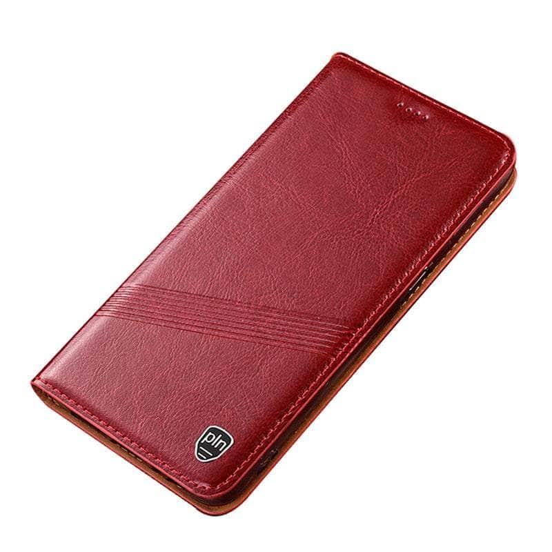 Casebuddy Red / For Iphone 15 ProMax Crazy Horse Real Leather 15 Pro Max Magnetic Cover