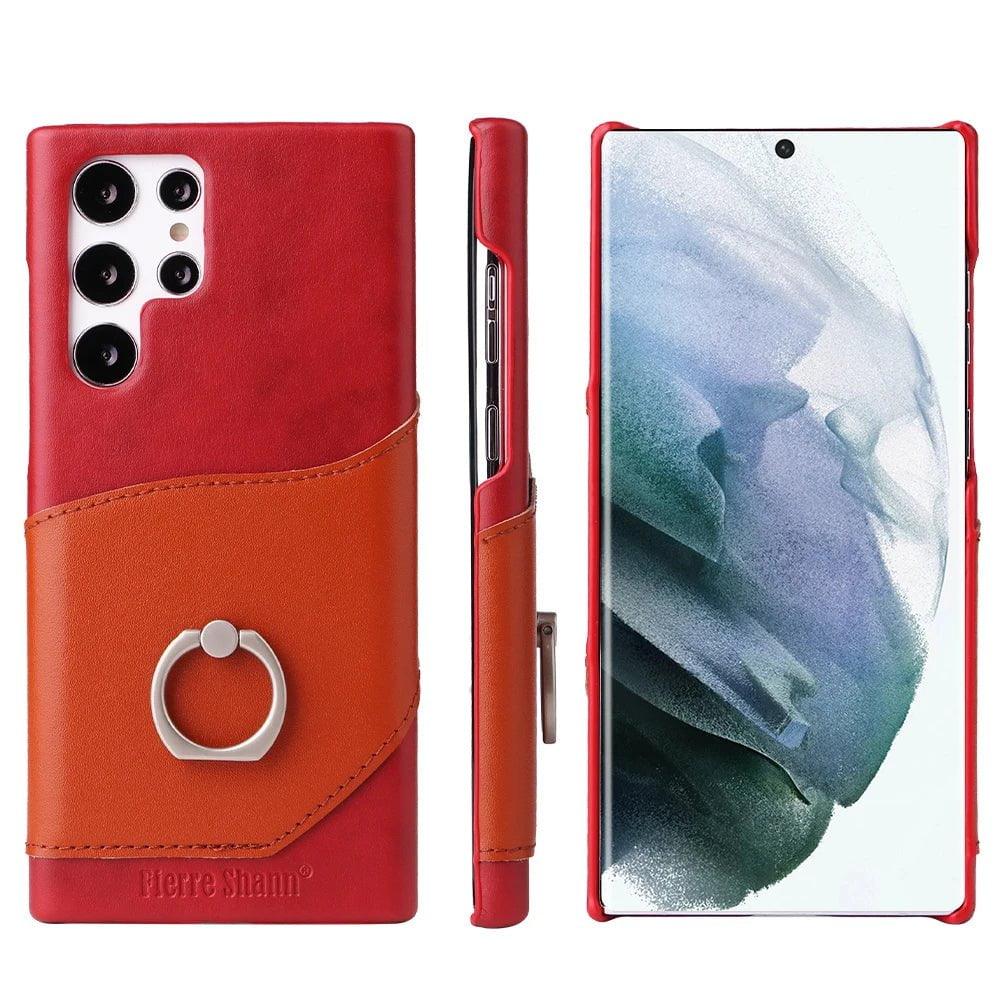 Casebuddy Red / Samsung S24 Plus Galaxy S24 Plus Real Genuine Leather Ring Cover