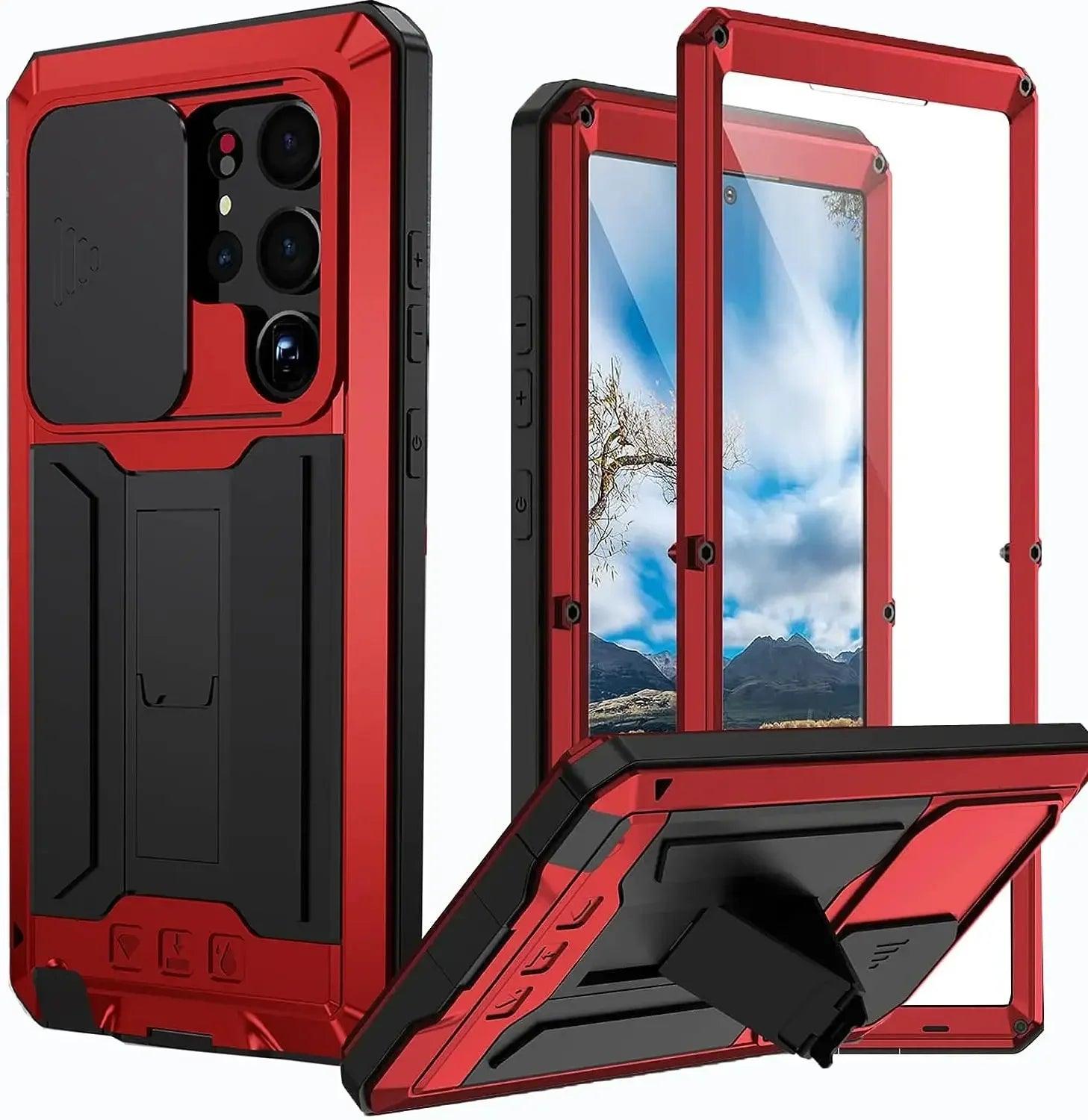 Casebuddy Red(Camera Cover) / For Samsung S24Ultra Galaxy S24 Ultra Rugged Military Metal Case