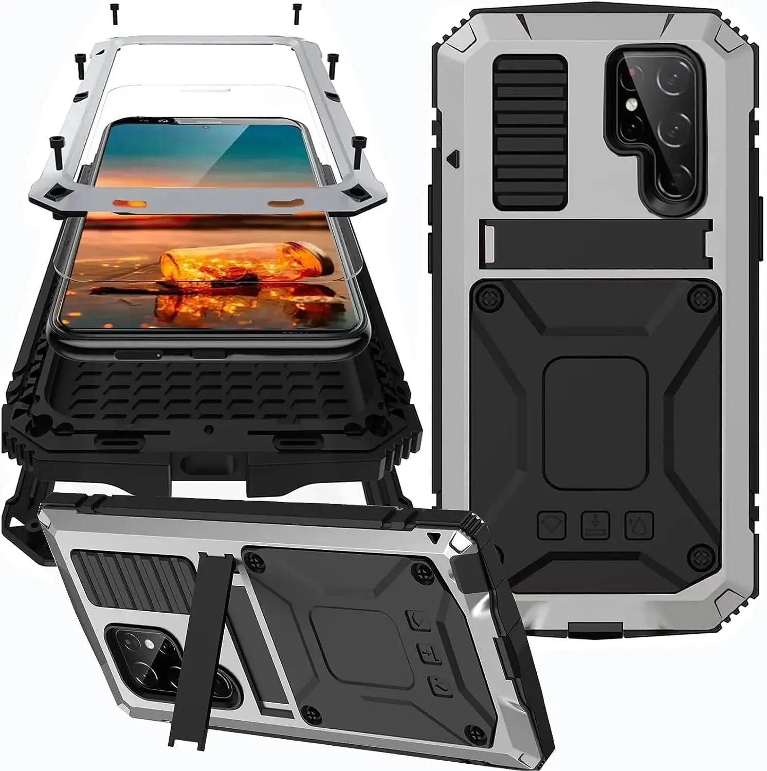 Casebuddy Silver / For Samsung S24Ultra Galaxy S24 Ultra Rugged Military Metal Case