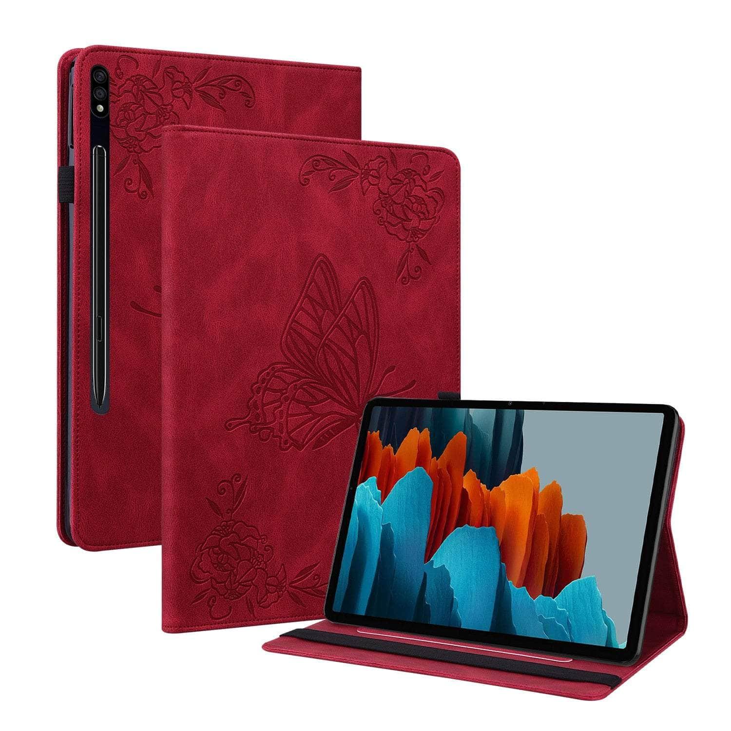 Casebuddy Red / Tab S9 11 inch Galaxy Tab S9 2023 Vegan Leather Butterfly Cover