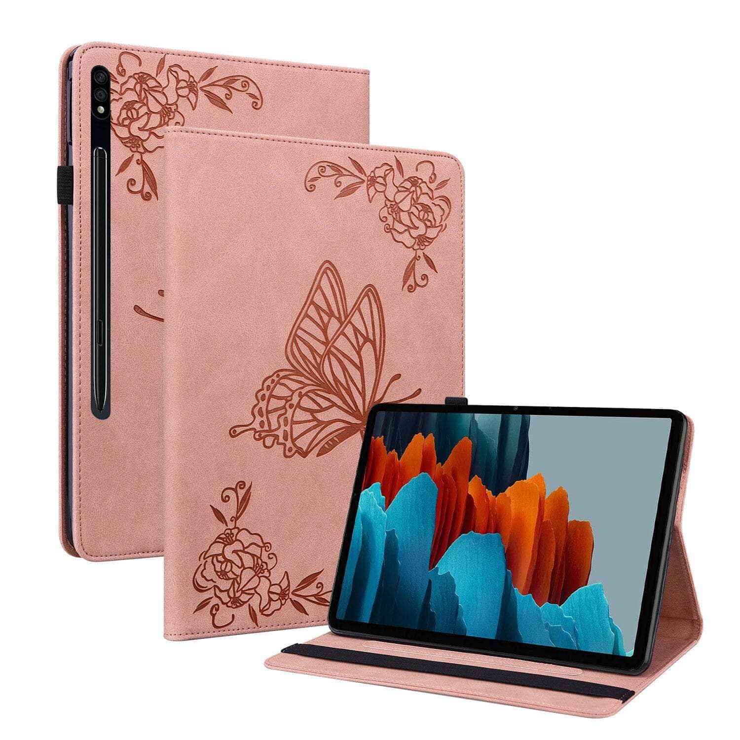 Casebuddy Pink / Tab S9 11 inch Galaxy Tab S9 2023 Vegan Leather Butterfly Cover