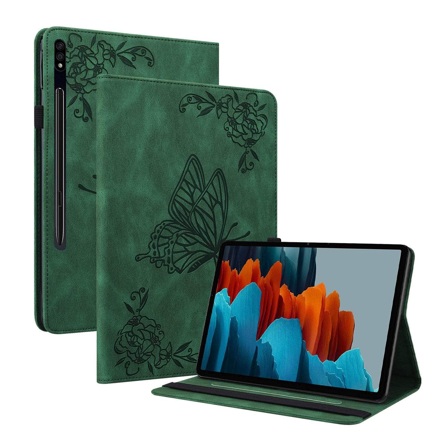 Casebuddy Green / Tab S9 11 inch Galaxy Tab S9 2023 Vegan Leather Butterfly Cover