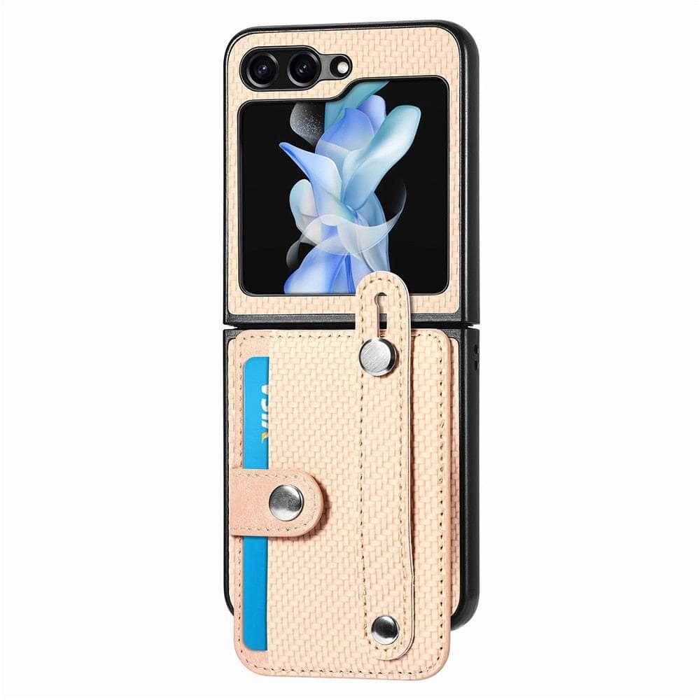 Casebuddy Khaki apricot 05 / For Samsung Z Flip5 Galaxy Z Flip 5 Carbon Fiber Pattern Card Case