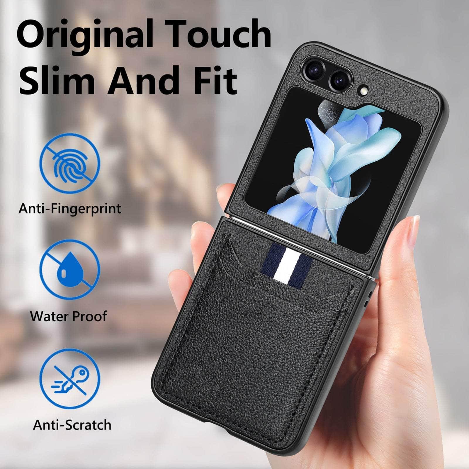 Casebuddy Black / for Samsung Z Flip 5 Galaxy Z Flip 5 Shockproof Leather Card Holder