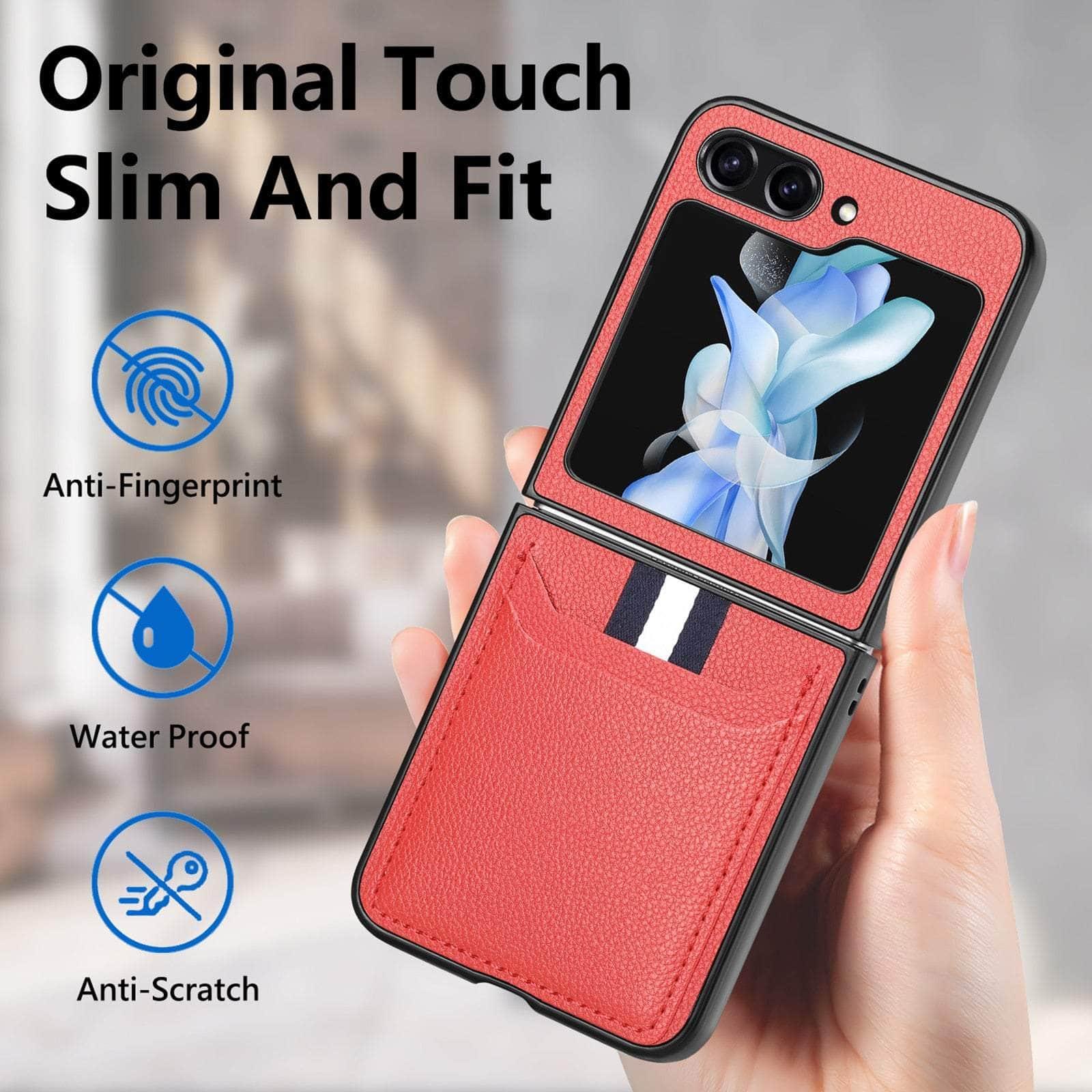 Casebuddy Red / for Samsung Z Flip 5 Galaxy Z Flip 5 Shockproof Leather Card Holder