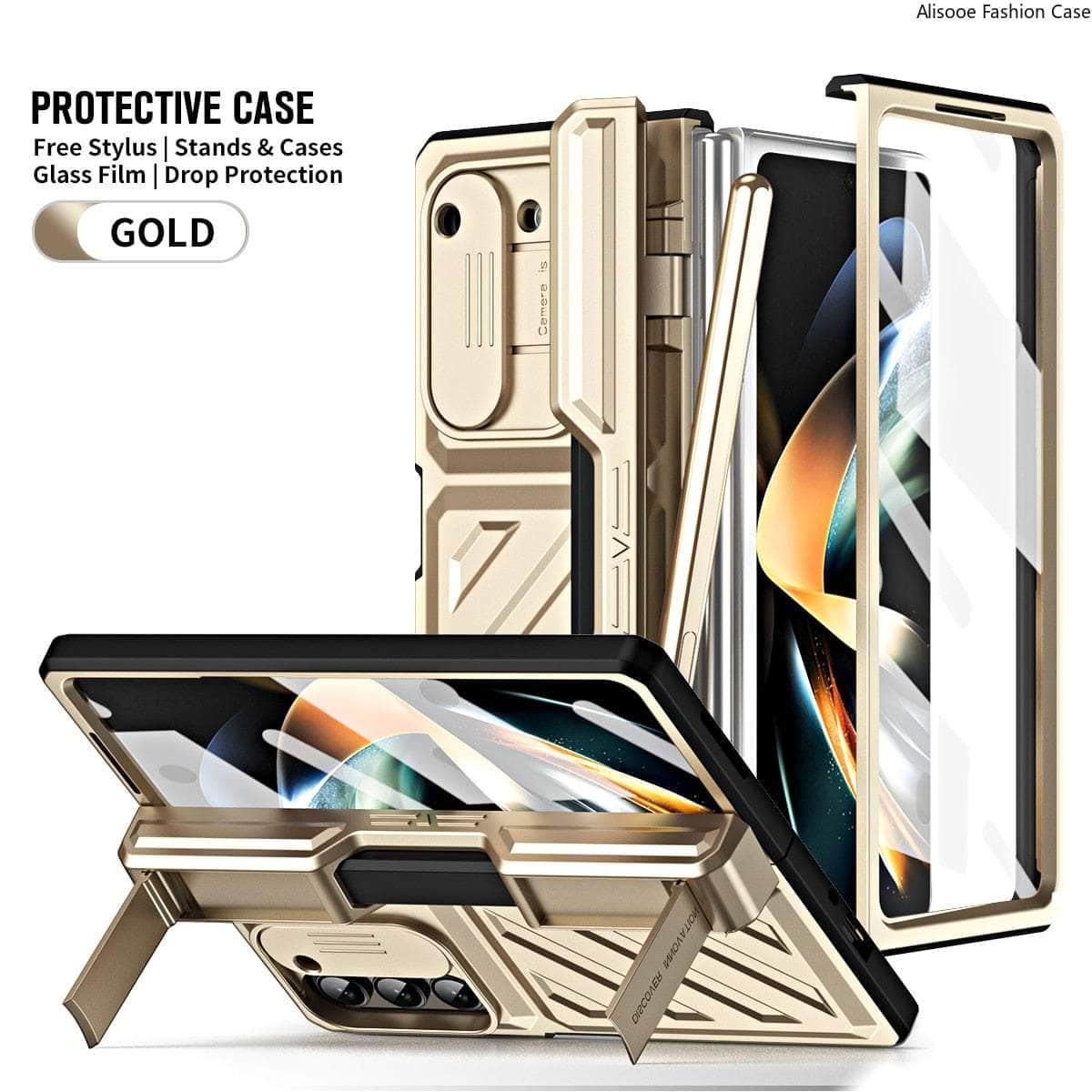 Casebuddy Gold / For Galaxy Z Fold 4 Galaxy Z Fold 4 Rugged Armor Pen Slot Case