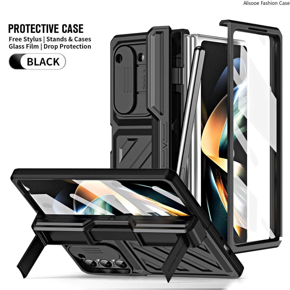 Casebuddy Black / For Galaxy Z Fold 4 Galaxy Z Fold 4 Rugged Armor Pen Slot Case