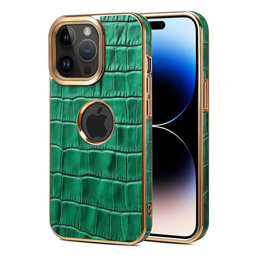 Casebuddy Green / for iPhone 15 Genuine Leather iPhone 15 3D Texture Case