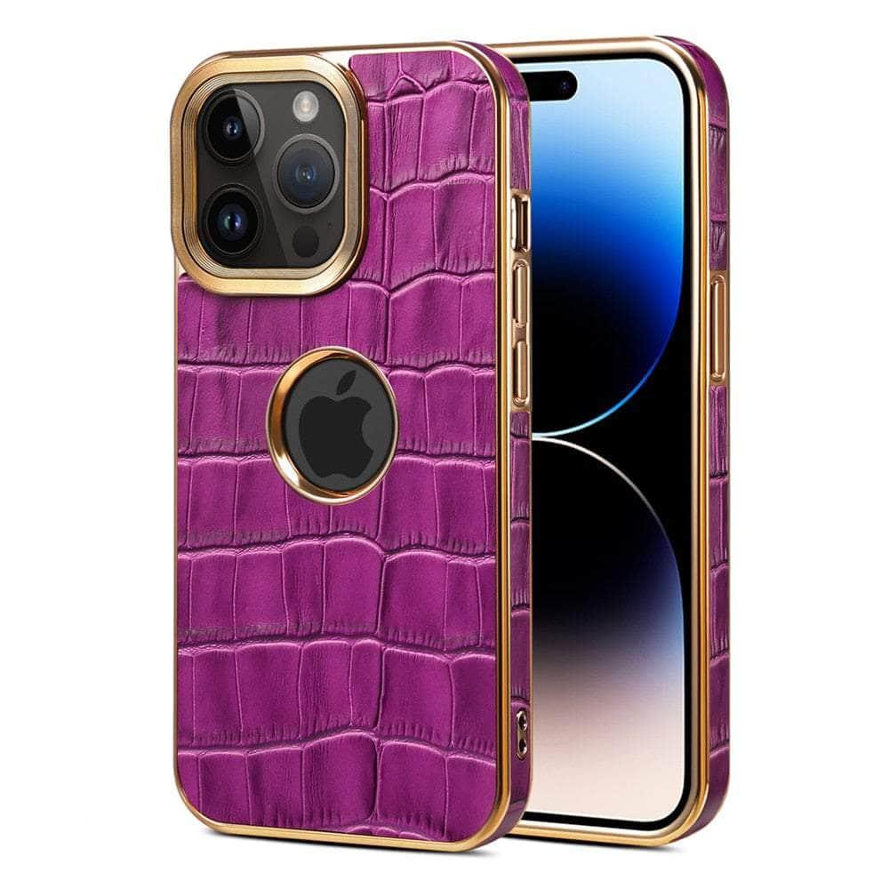 Casebuddy Purple / for iPhone 15 Genuine Leather iPhone 15 3D Texture Case