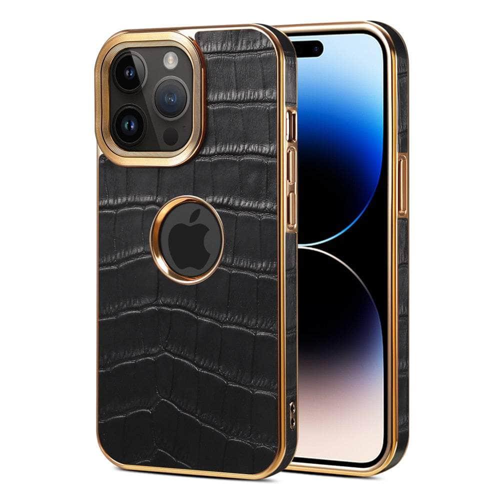 Casebuddy Black / for iPhone 15 Plus Genuine Leather iPhone 15 Plus 3D Texture Case