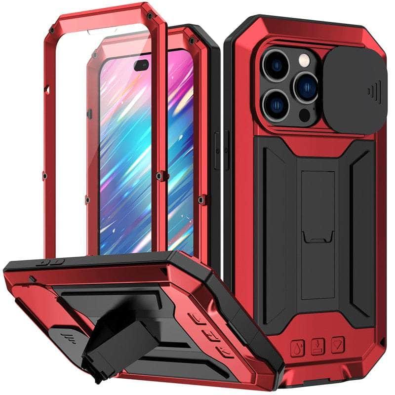 Casebuddy Red / For iPhone 15Pro Max iPhone 15 Pro Max Full Body Rugged Armor Shockproof Metal Cover