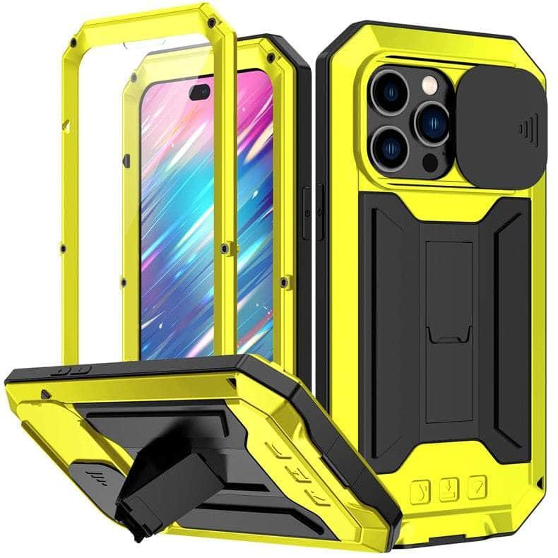 Casebuddy Yellow / For iPhone 15Pro Max iPhone 15 Pro Max Full Body Rugged Armor Shockproof Metal Cover