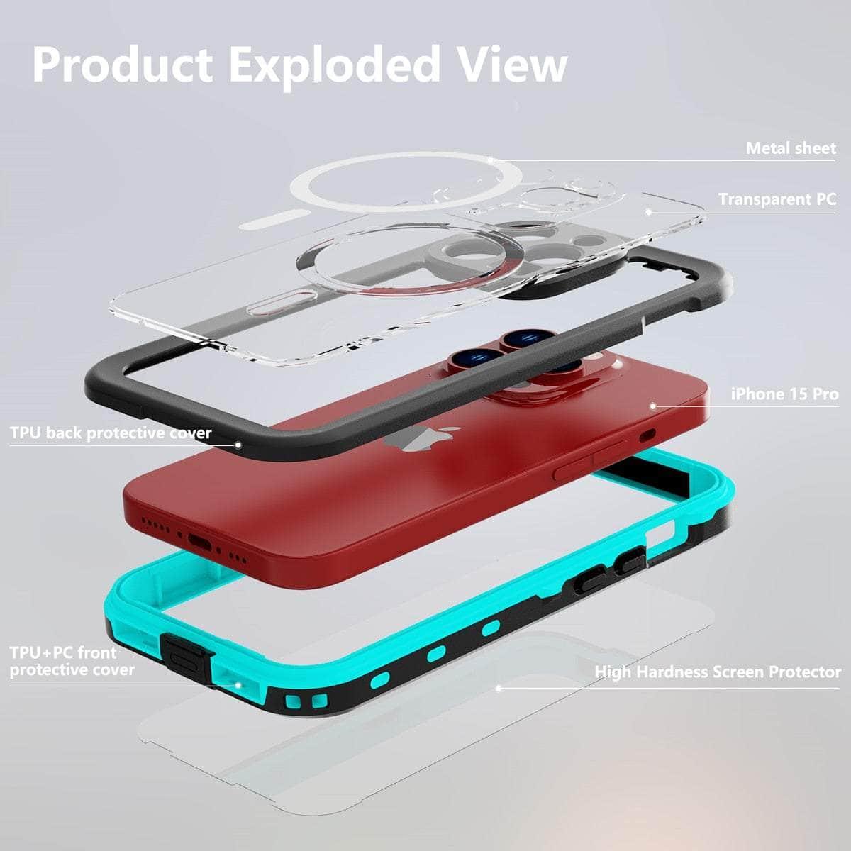 Casebuddy Black / For iPhone 15 ProMax iPhone 15 Pro Max IP68 Waterproof Wireless MagSafe Case