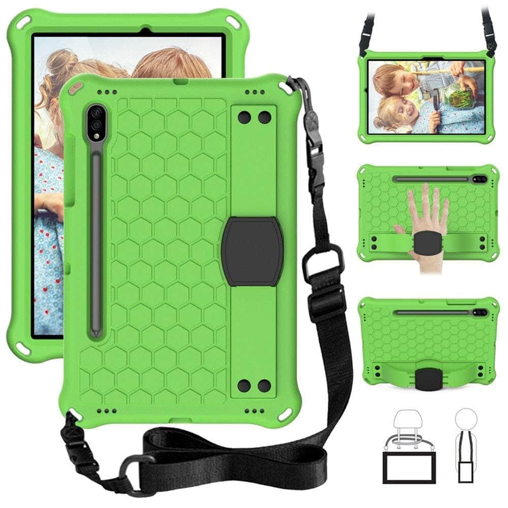 Casebuddy Green / S9 11 2023 X710 Kids Shoulder Strap Galaxy Tab S9 2023 EVA Case