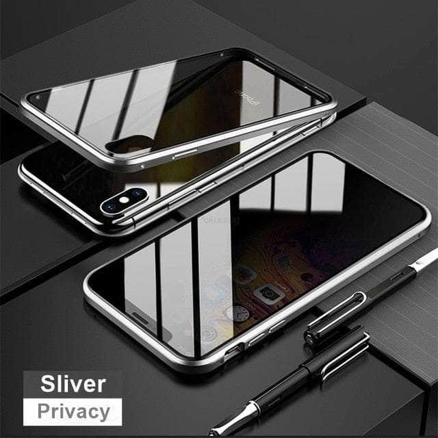 Casebuddy Silver / For iphone 15 Magnetic Tempered iPhone 15 Glass Privacy Case