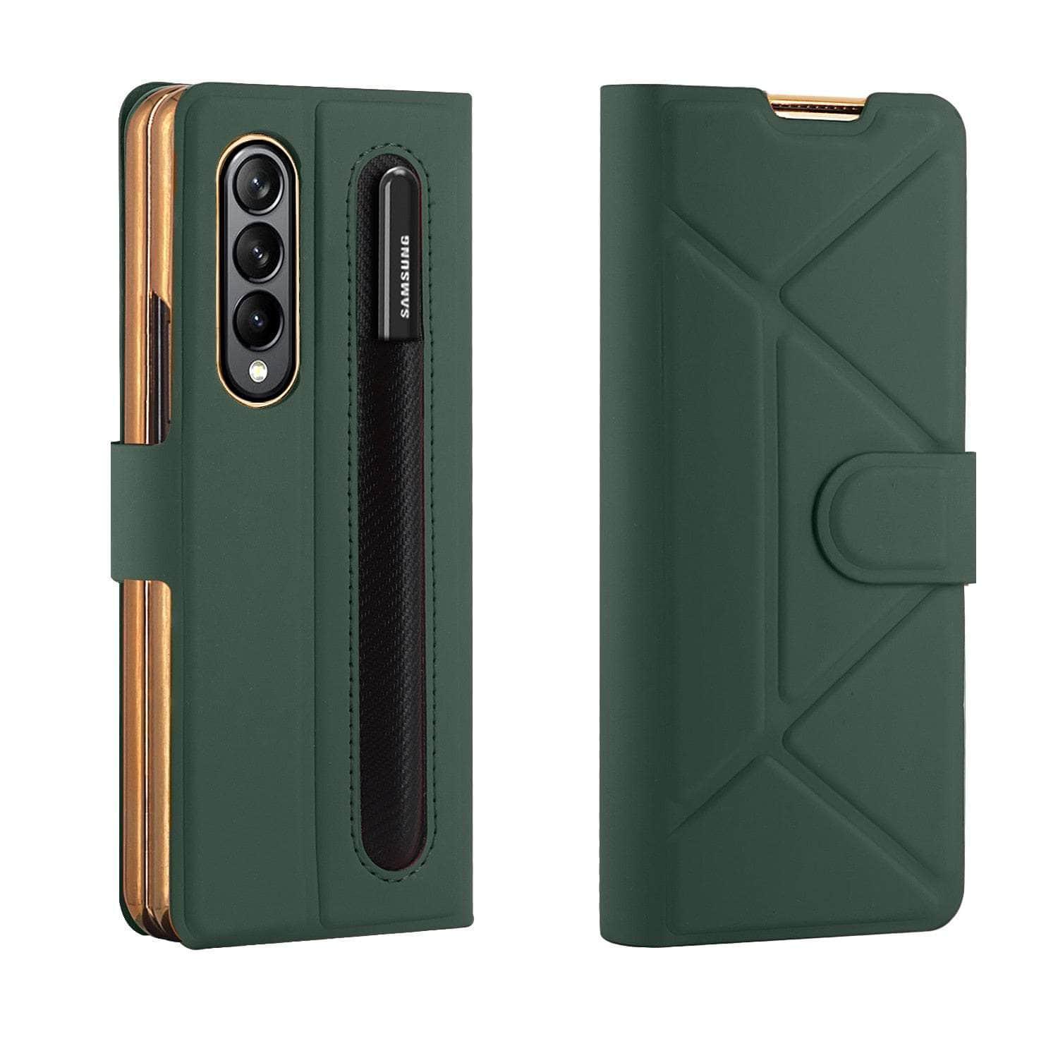 CaseBuddy Australia 0 Green / Case Only (No Pen) / For Samsung Z Fold 4 Magnetic Vegan Leather Galaxy Z Fold 4 Case