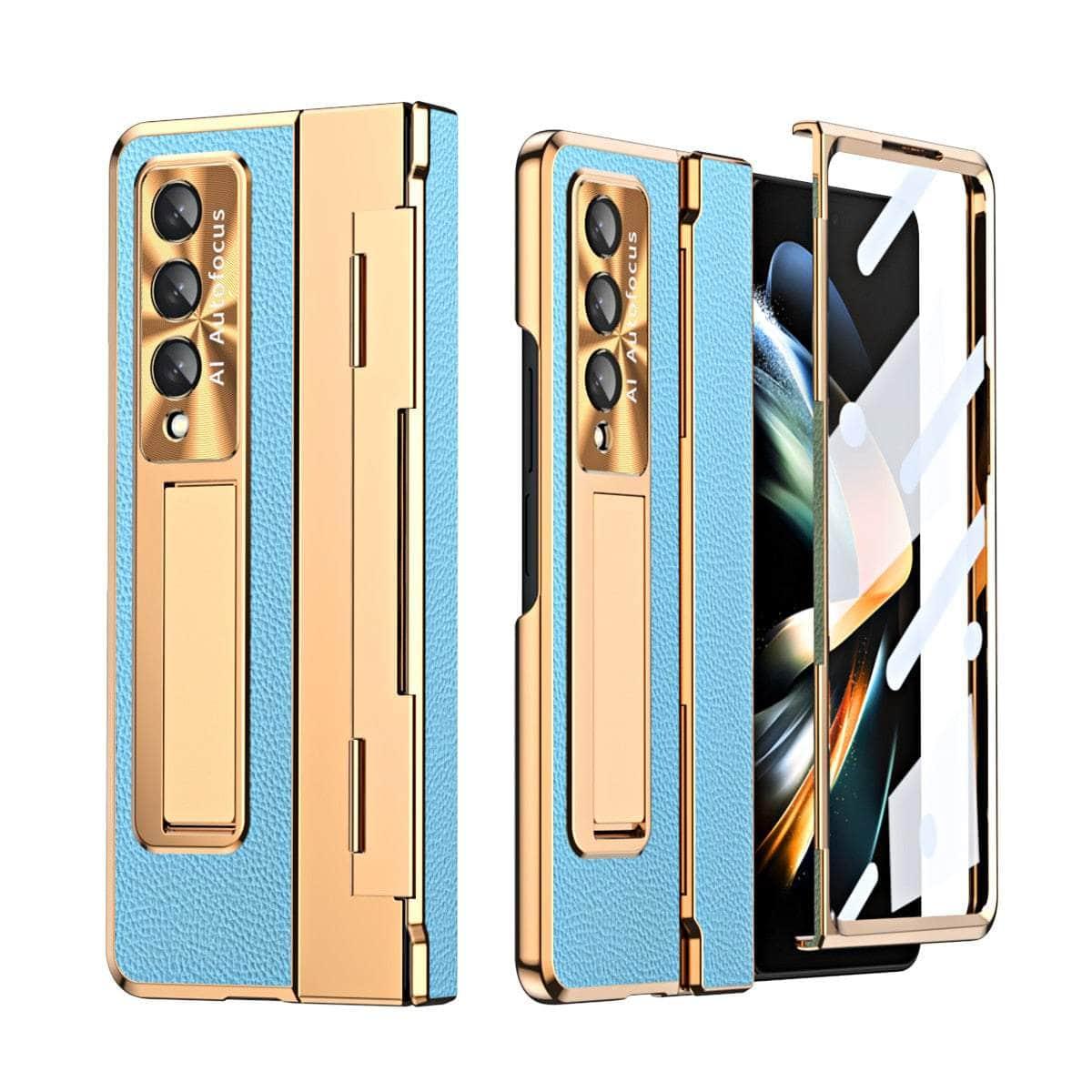 Casebuddy blue gold / For Z Fold 5 2023 Plating Galaxy Z Fold 5 Glass Protection Cover