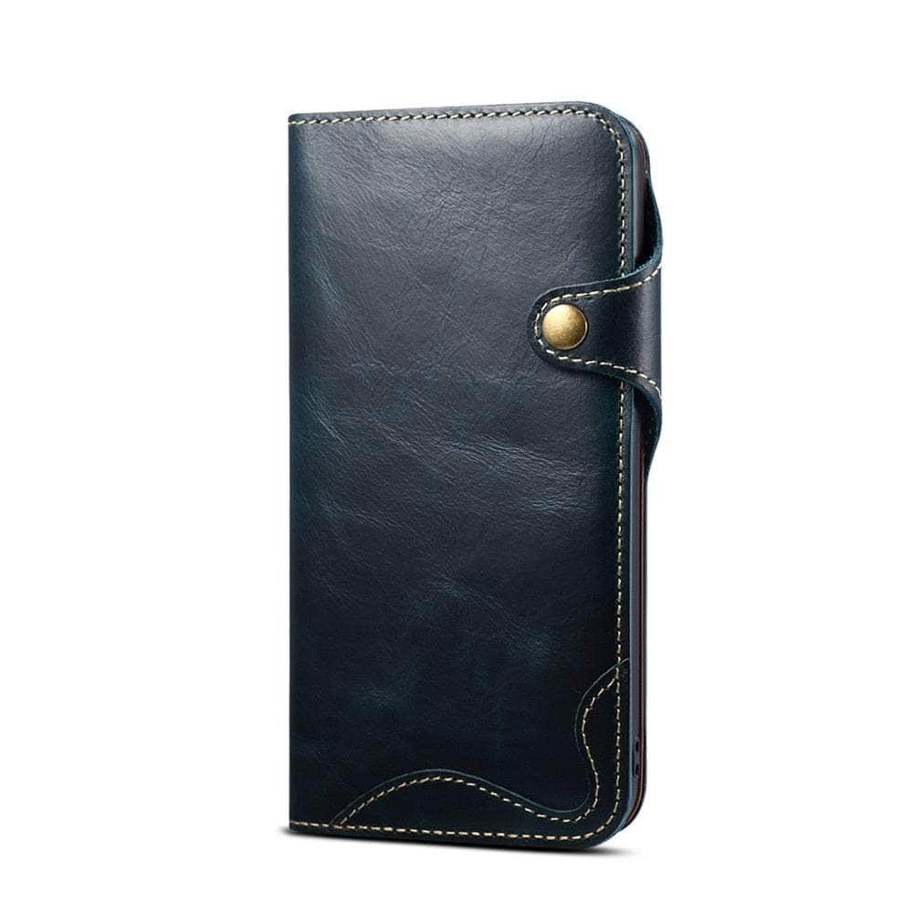 Casebuddy Blue / For iPhone 15 Plus Real Leather iPhone 15 Plus Vintage Card Case