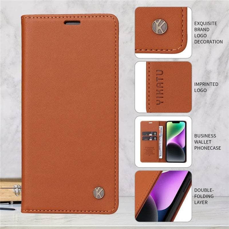 Casebuddy Yellow Brown / for Galaxy A24 5G Samsung Galaxy A24 Flip Vegan Leather Case