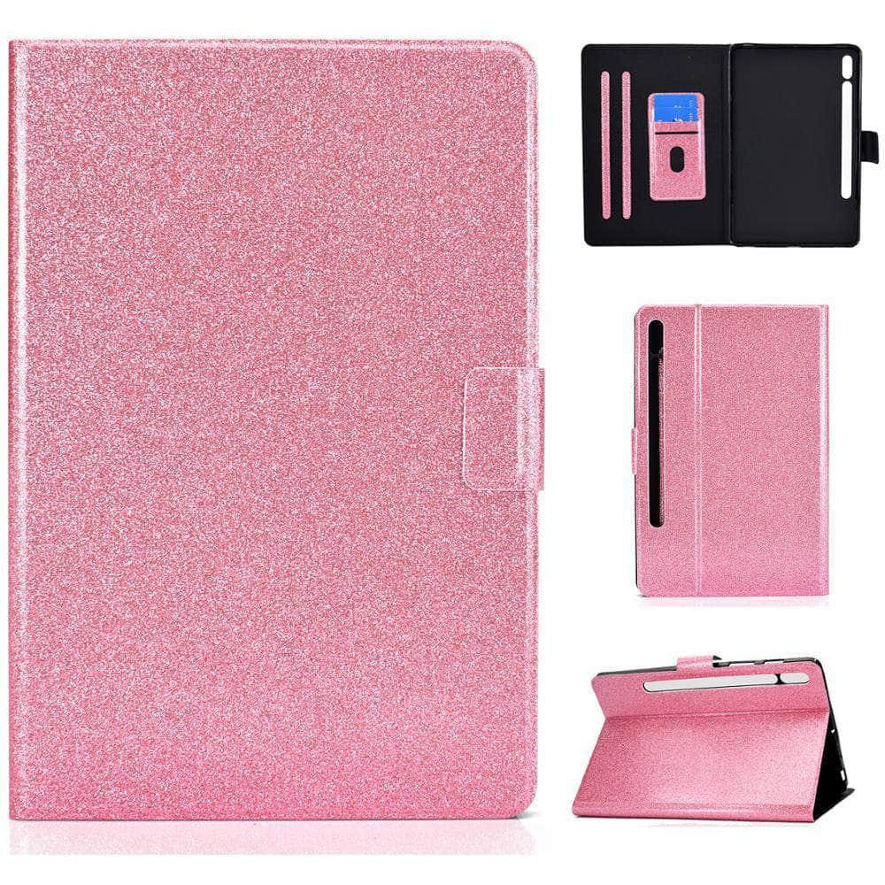 Auto Wake Sleep Smart Cover Galaxy Tab S7 T870 T875 Magnetic Glitter Card Slot Stand Case