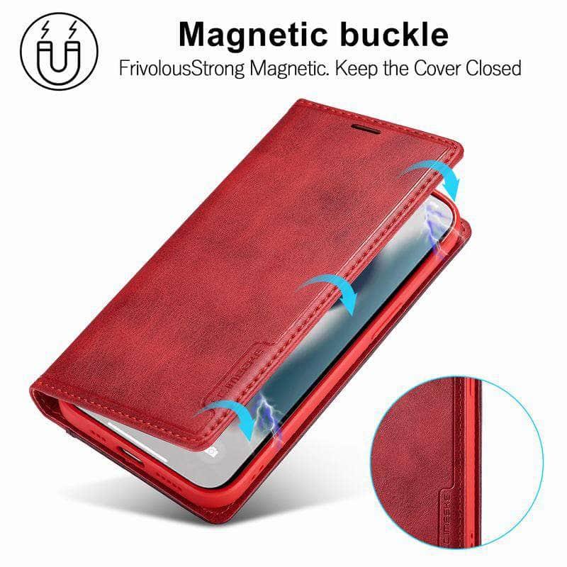 Casebuddy Red / For Galaxy S23 Galaxy S23 Luxury Magnetic Real Leather Wallet