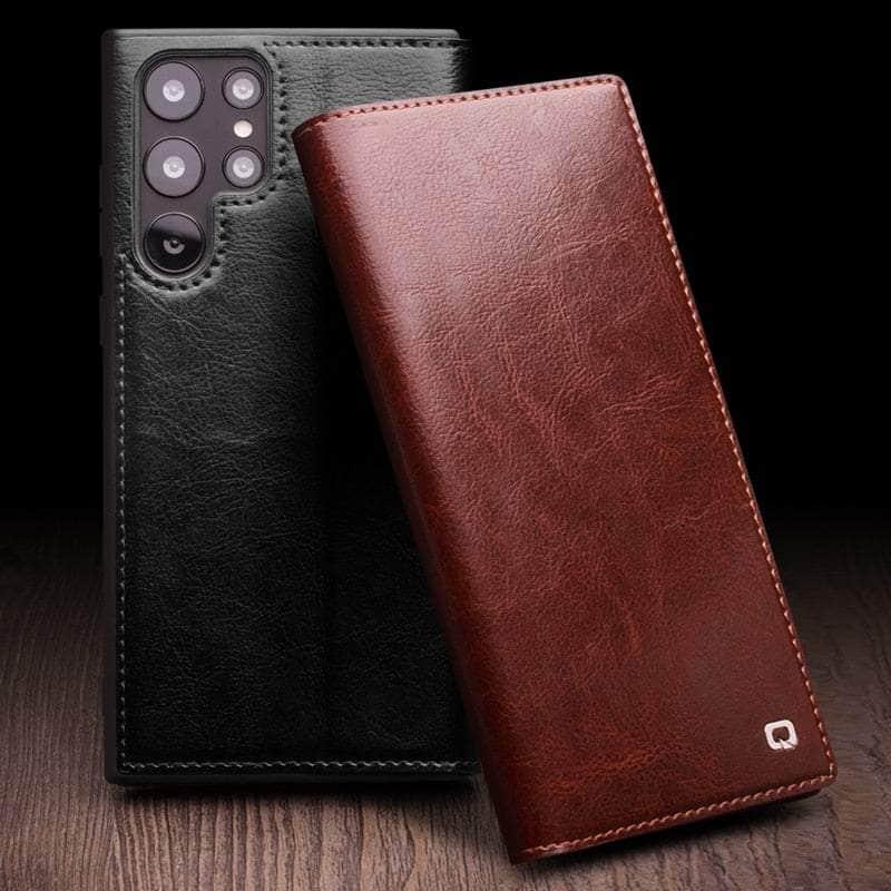 Casebuddy Brown / Samsung S23 Plus Galaxy S23 Plus Real Genuine Leather Flip Cover