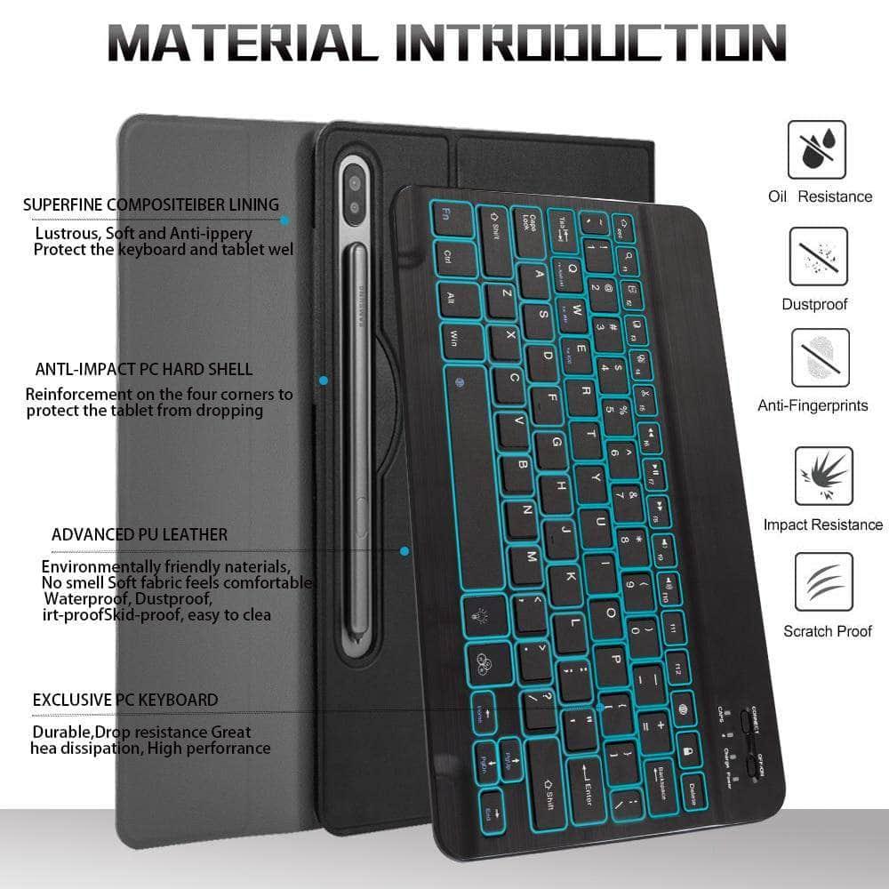 Galaxy Tab S6 10.5 T865 T860 7 Color Backlit Bluetooth Keyboard  Flip Stand Case - CaseBuddy