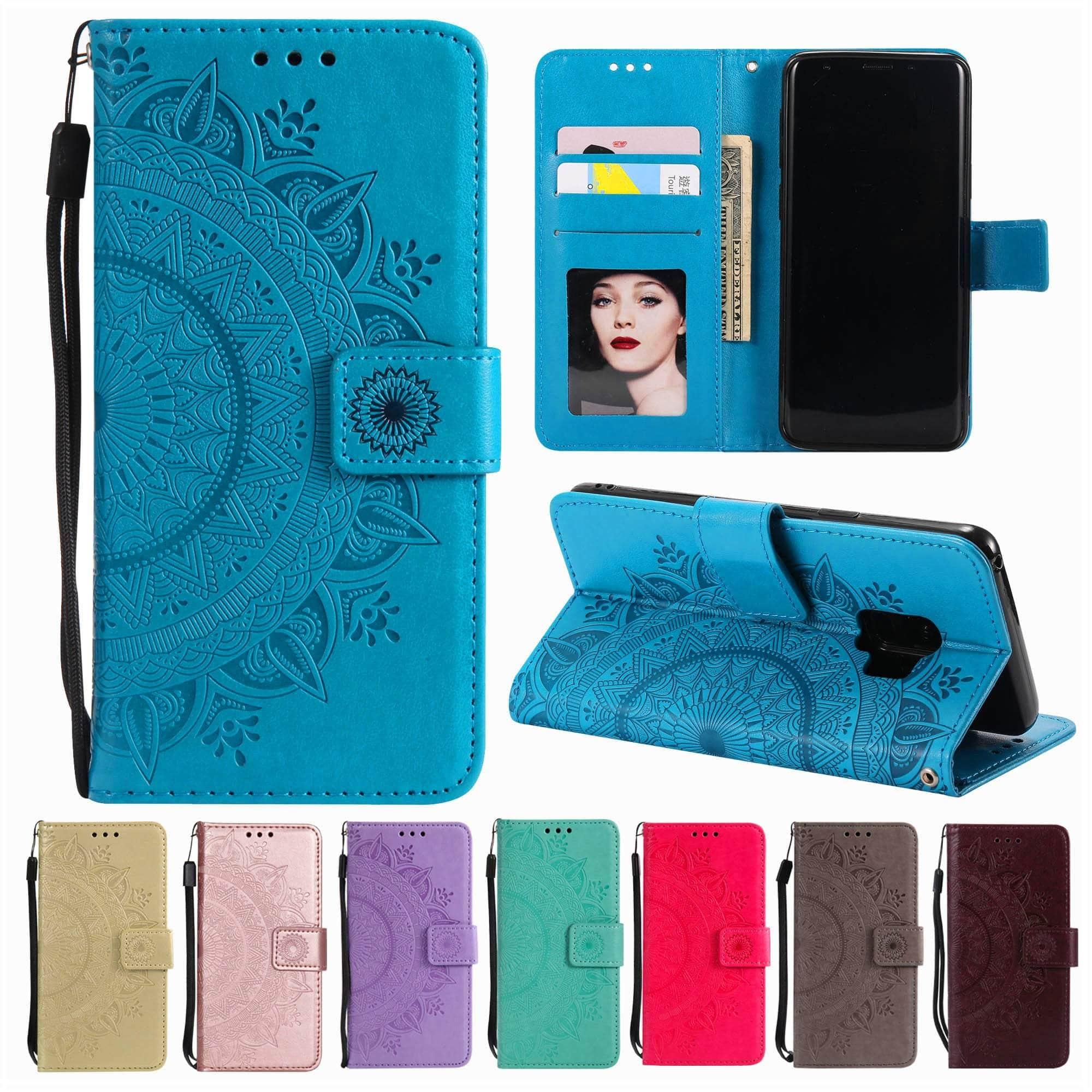 CaseBuddy Australia iPhone 13 Mini Embossed Mandala Flower Case iPhone Leather Wallet Flip Case