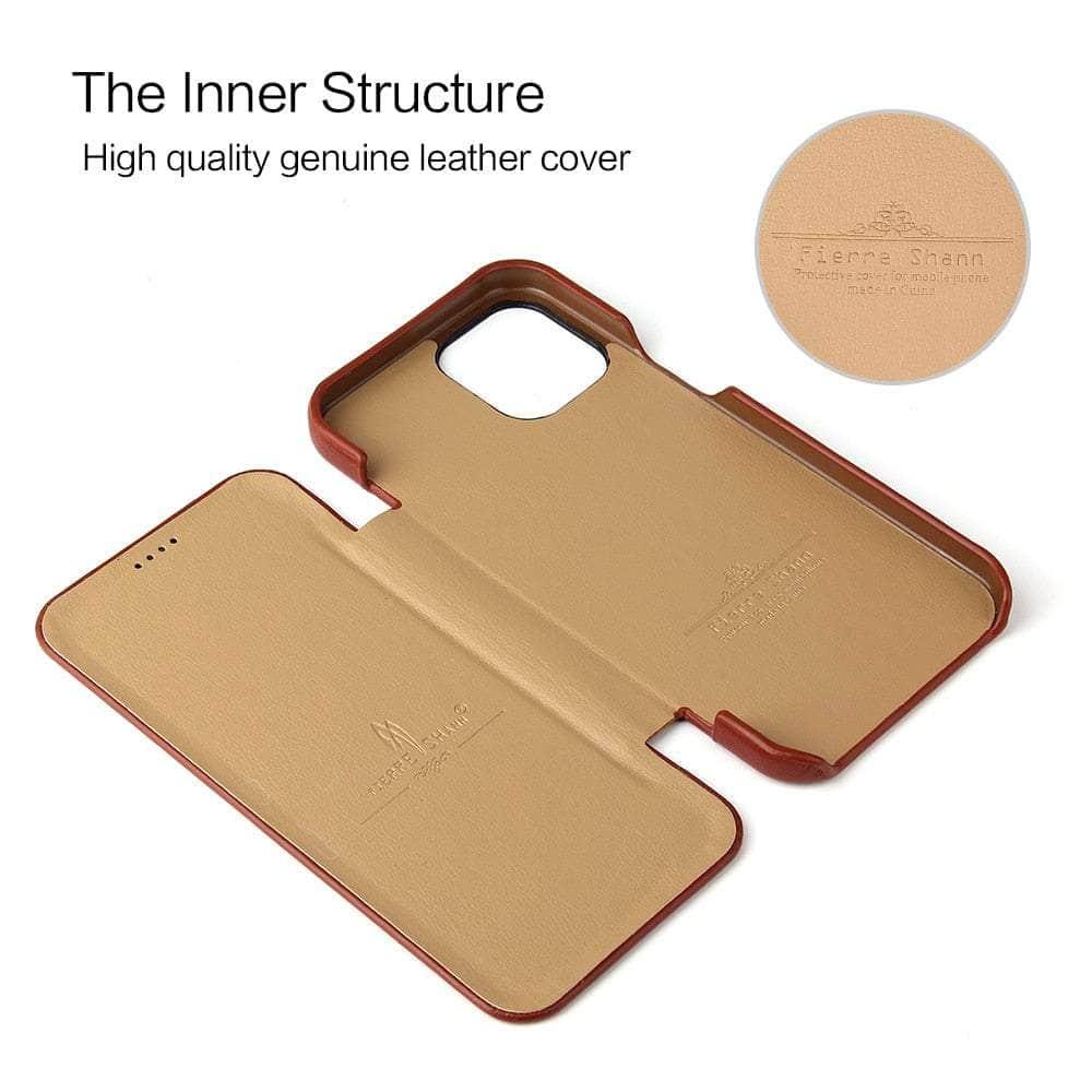 Casebuddy iPhone 14 Genuine Leather Magnet Flip Case