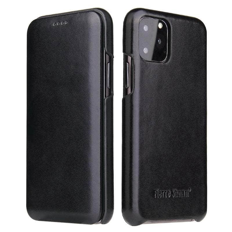 Casebuddy Black / iPhone 14 Pro iPhone 14 Pro Genuine Leather Magnet Flip Case