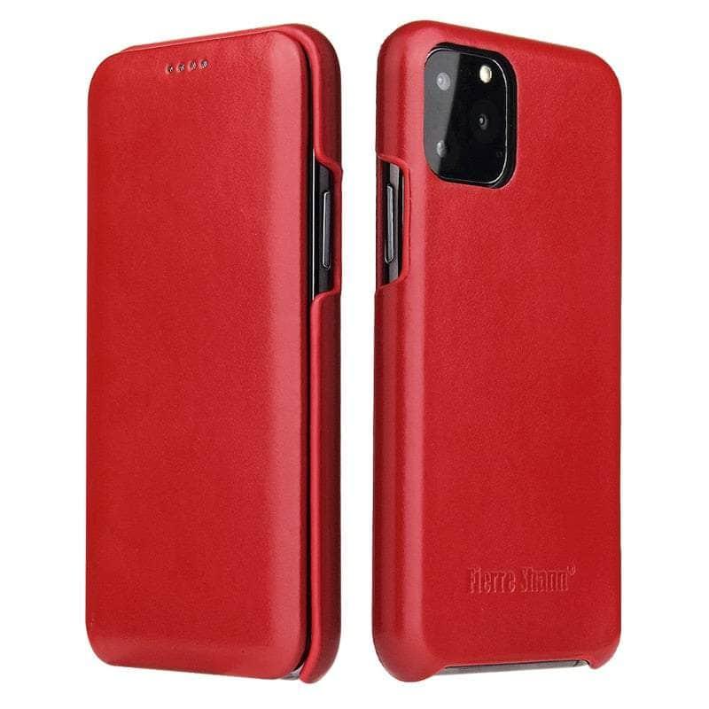 Casebuddy Red / iPhone 14 Pro iPhone 14 Pro Genuine Leather Magnet Flip Case