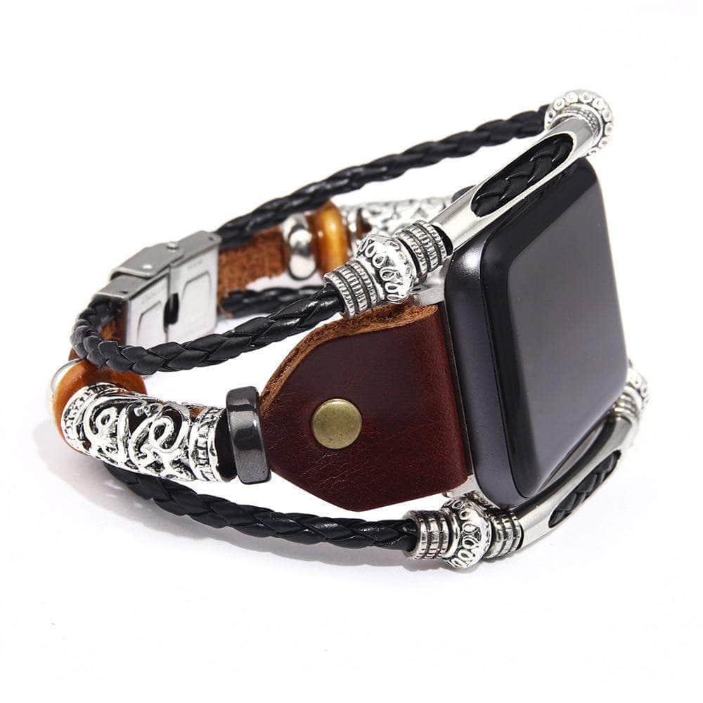 CaseBuddy Australia Casebuddy Leather Watch Strap Braided Bracelet Apple Watch Band 6 5 4 3 2 SE 44/42/40/38