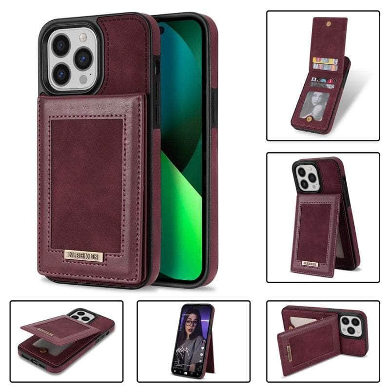Casebuddy zong / iPhone14 Pro Max Luxury Vegan Leather iPhone 14 Pro Max Wallet Card Slots Holder