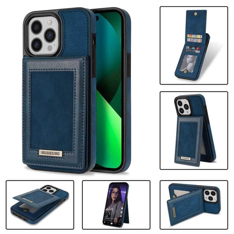 Casebuddy lan / iPhone14 Pro Max Luxury Vegan Leather iPhone 14 Pro Max Wallet Card Slots Holder
