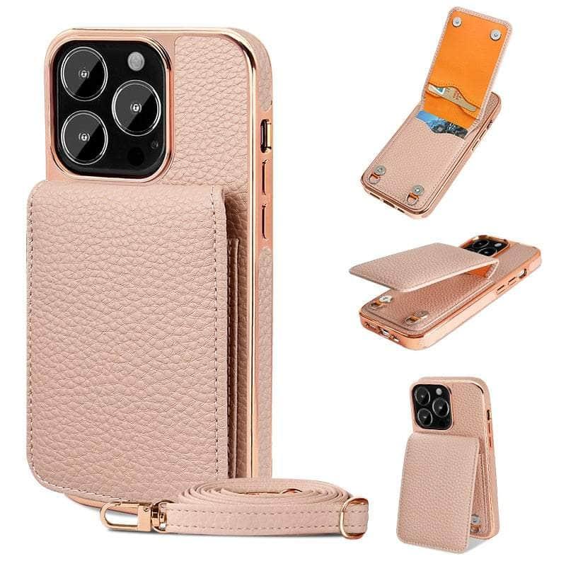 Casebuddy Pink / For iphone 14 Vietao Luxury Leather Wallet iPhone 14 Cover