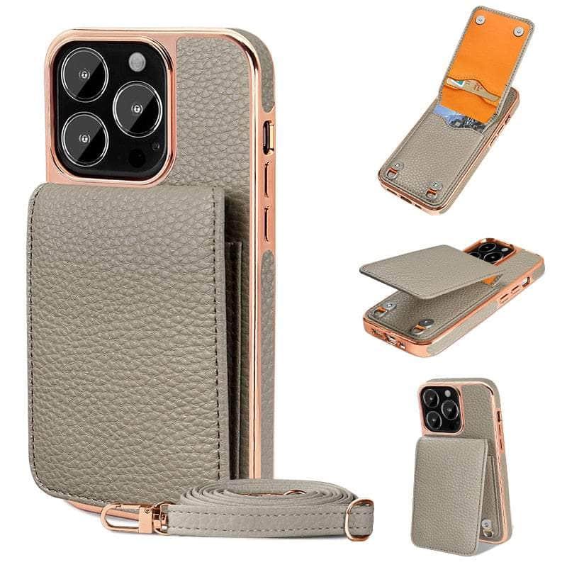 Casebuddy Gray / For iphone 14 Vietao Luxury Leather Wallet iPhone 14 Cover