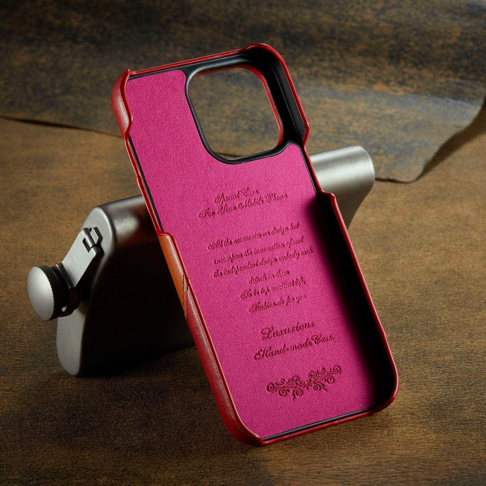 360° iPhone 15 Pro Ring Kickstand Real Leather Cover