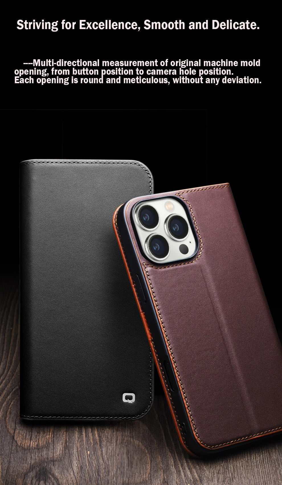 QIALINO Genuine Leather iPhone 17 Pro Handmade Case