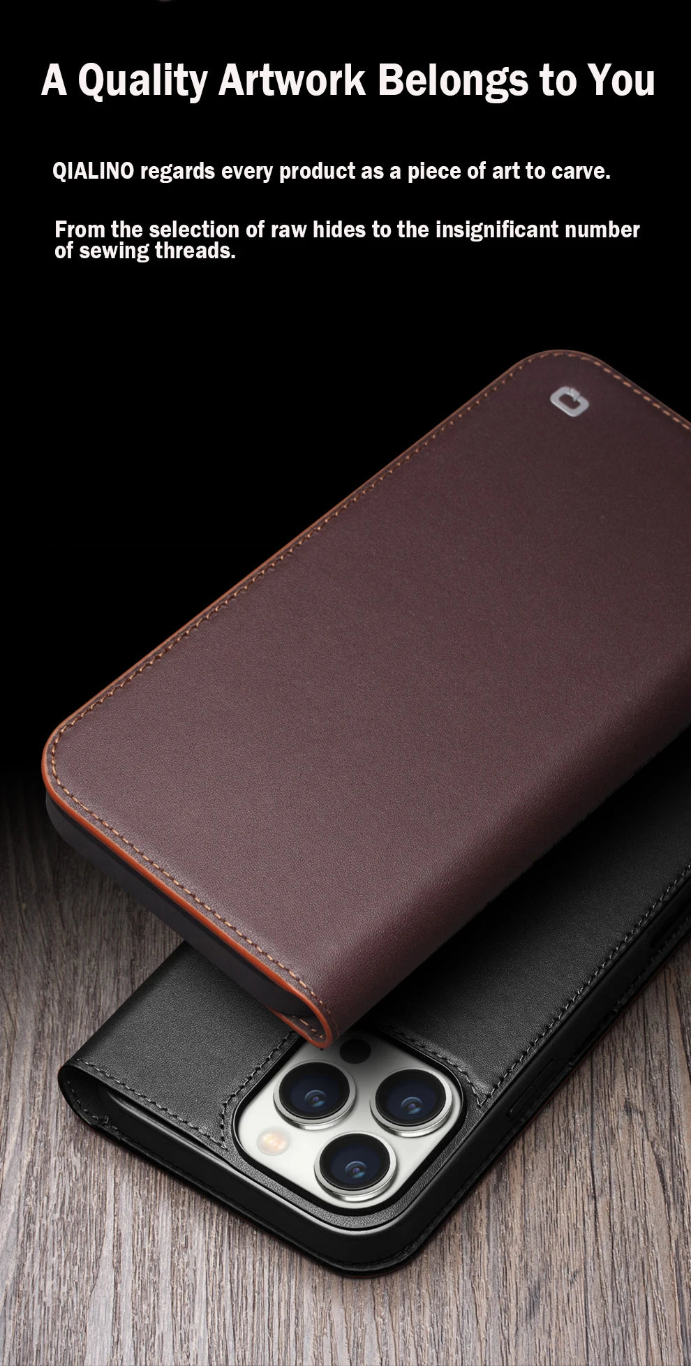 QIALINO Genuine Leather iPhone 17 Pro Handmade Case