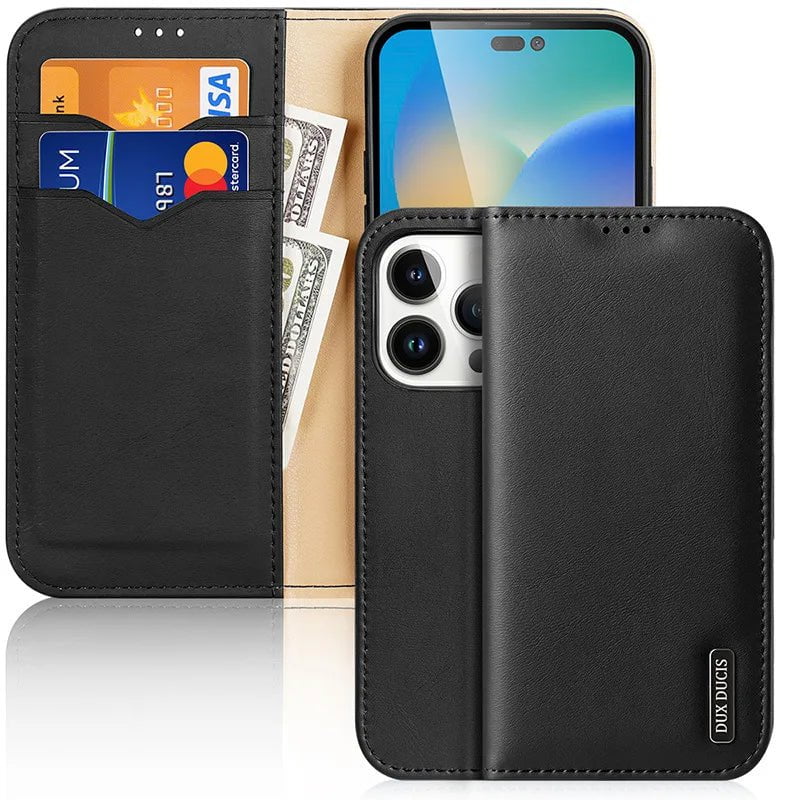 Casebuddy iPhone 15 Pro Max Dux Ducis Luxury Genuine Leather Wallet