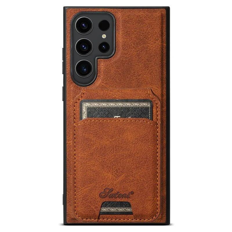 Casebuddy Khaki / S24 Galaxy S24 Card Holder Vegan Leather Magnetic Pocket