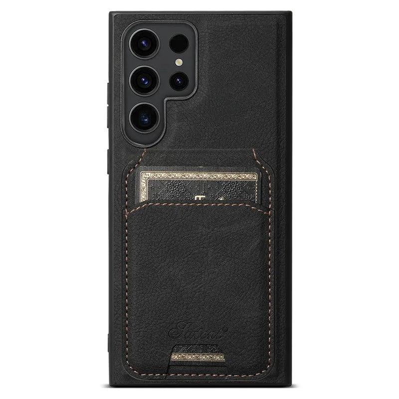 Casebuddy black / S24 Galaxy S24 Card Holder Vegan Leather Magnetic Pocket