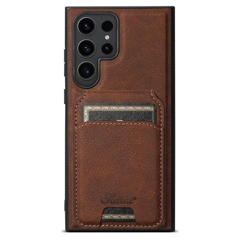 Casebuddy Brown / S24 Galaxy S24 Card Holder Vegan Leather Magnetic Pocket